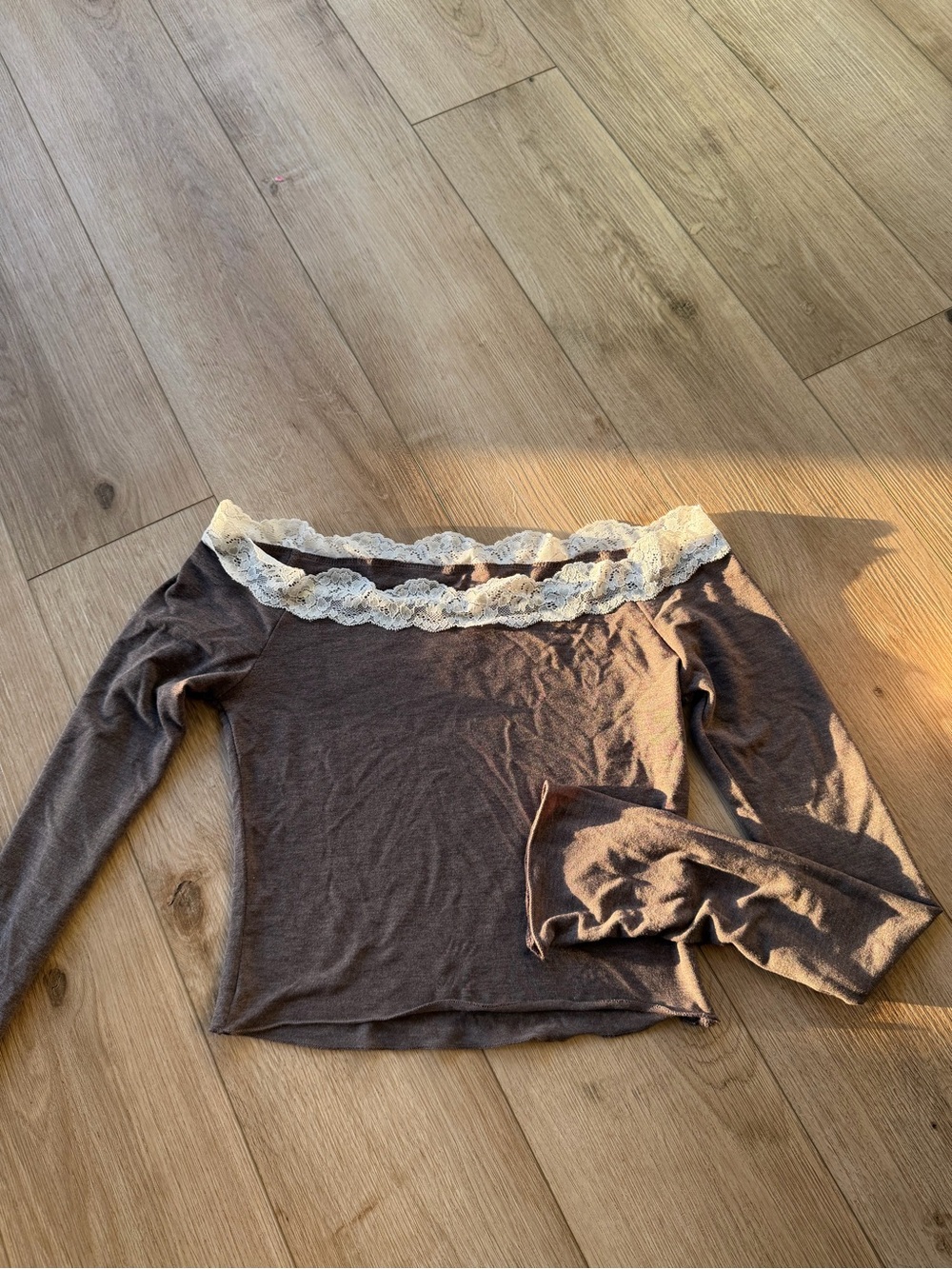 Lace-Trim Brown Off-Shoulder Women's Top